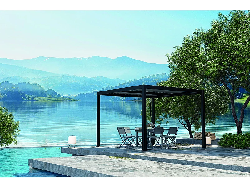 Bioklimatische Pergola 3x3 m MILOS Donkergrijs - Verstelbare Lamellen - Weerbestendig Aluminium