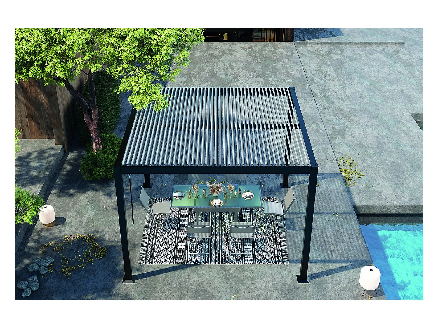 Pergola bioclimatique grise 3x3 m MILOS