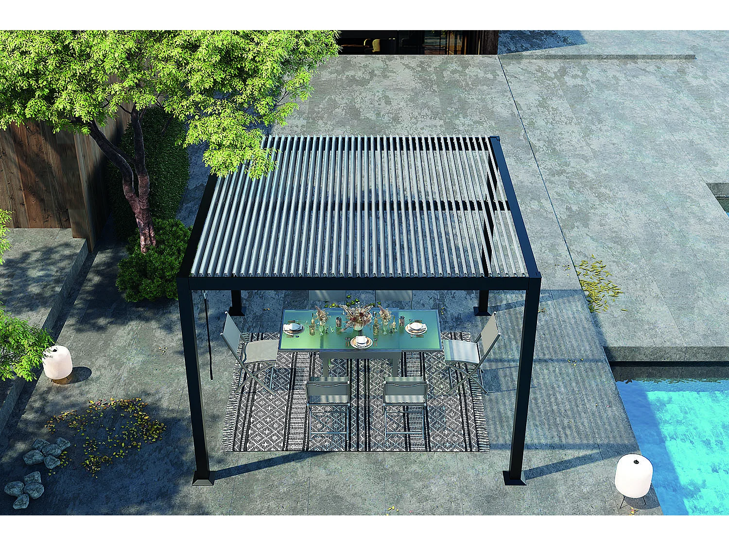 Pergola bioclimatique grise 3x3 m MILOS