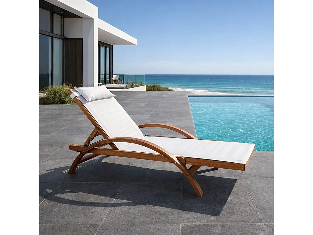 Transat en bois et toile PVC blanc NAARI