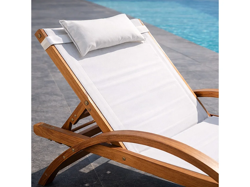 Transat en bois et toile PVC blanc NAARI