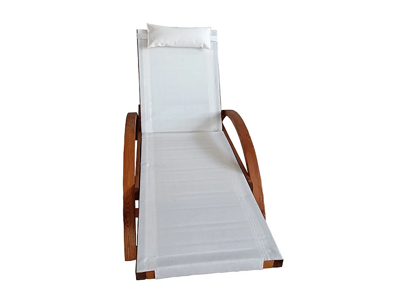 Transat en bois et toile PVC blanc NAARI