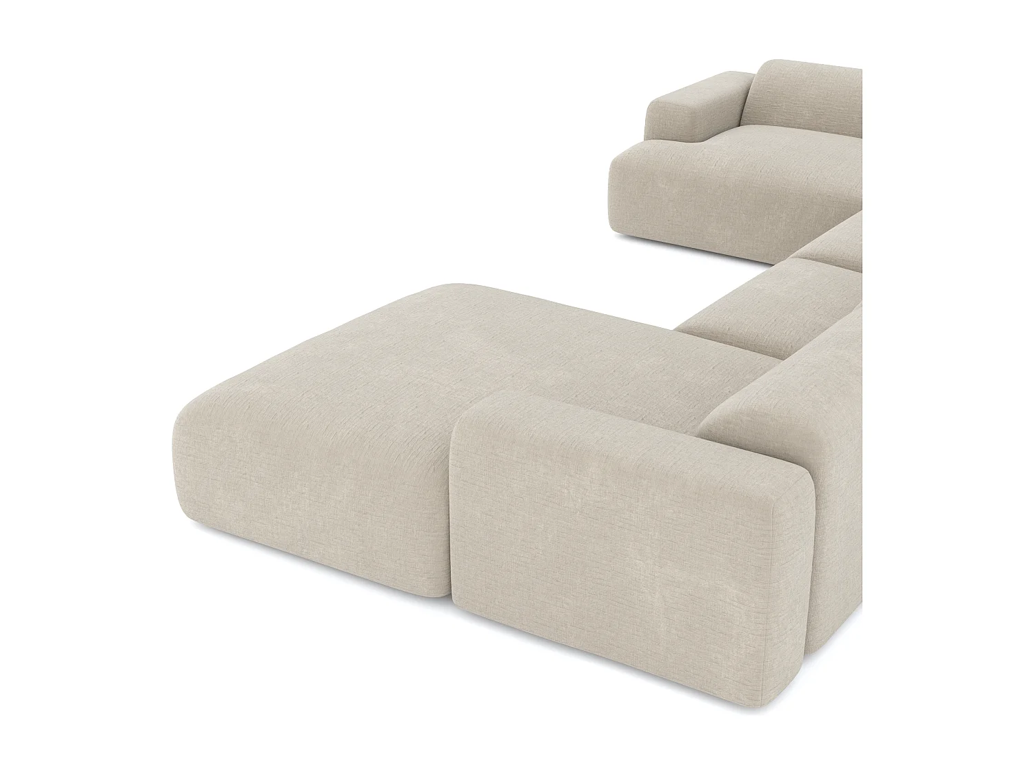 Canapé panoramique 7 places droit velours à motifs beige MYRA