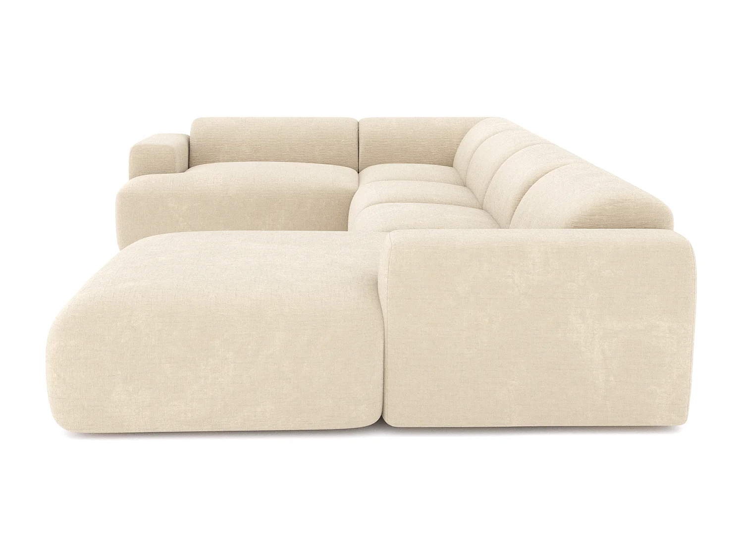 Canapé panoramique 7 places droit velours à motifs crème MYRA