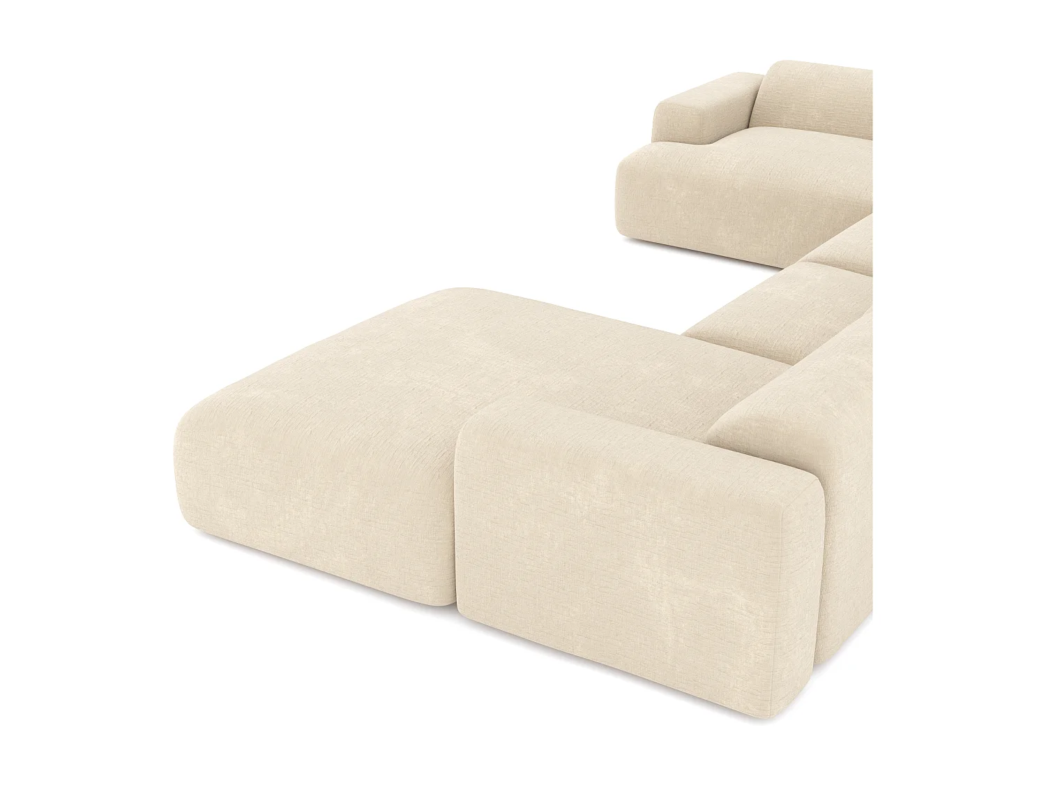 Canapé panoramique 7 places droit velours à motifs crème MYRA