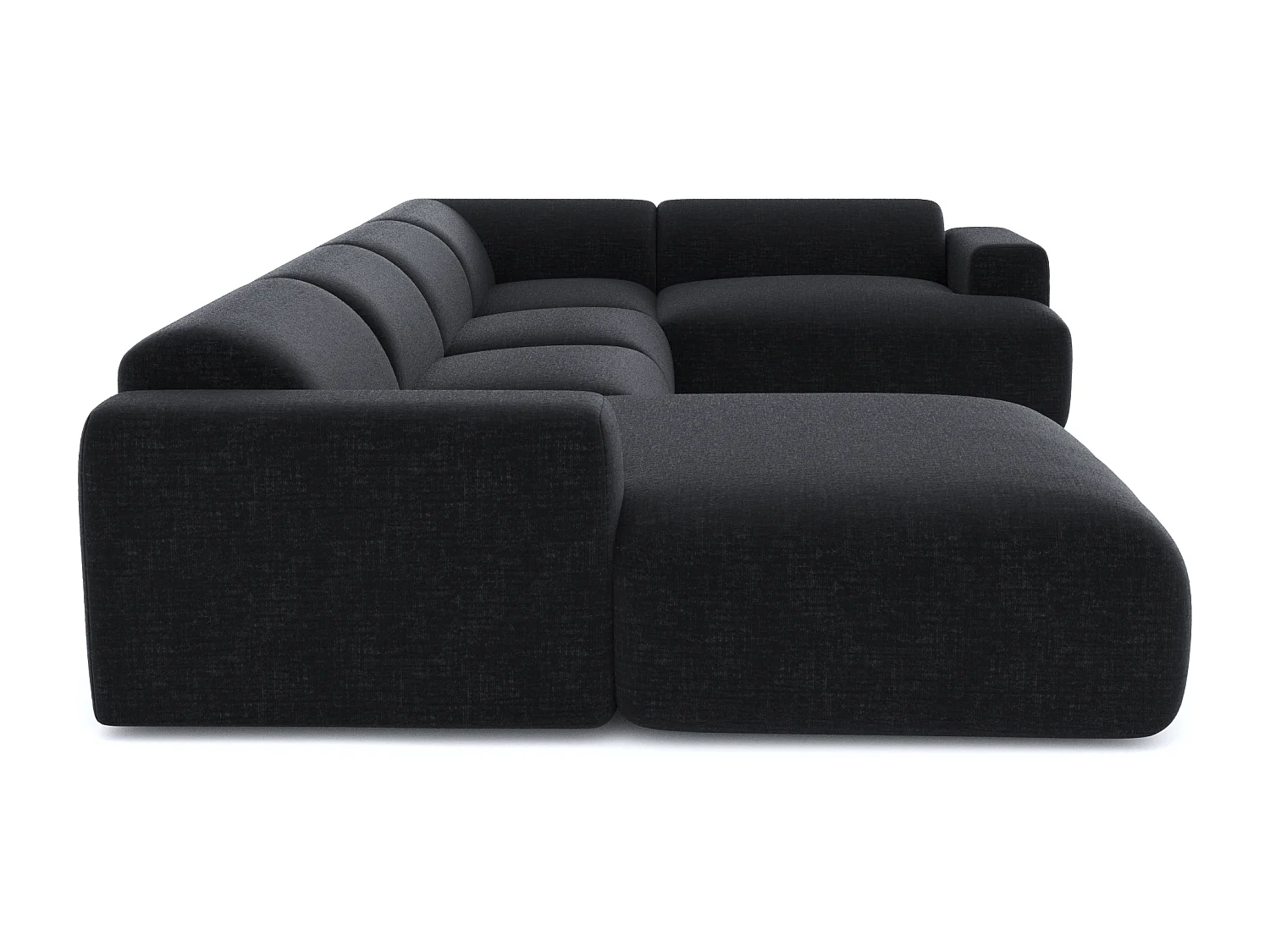Canapé panoramique gauche 7 places MYRA en velours texturé anthracite foncé