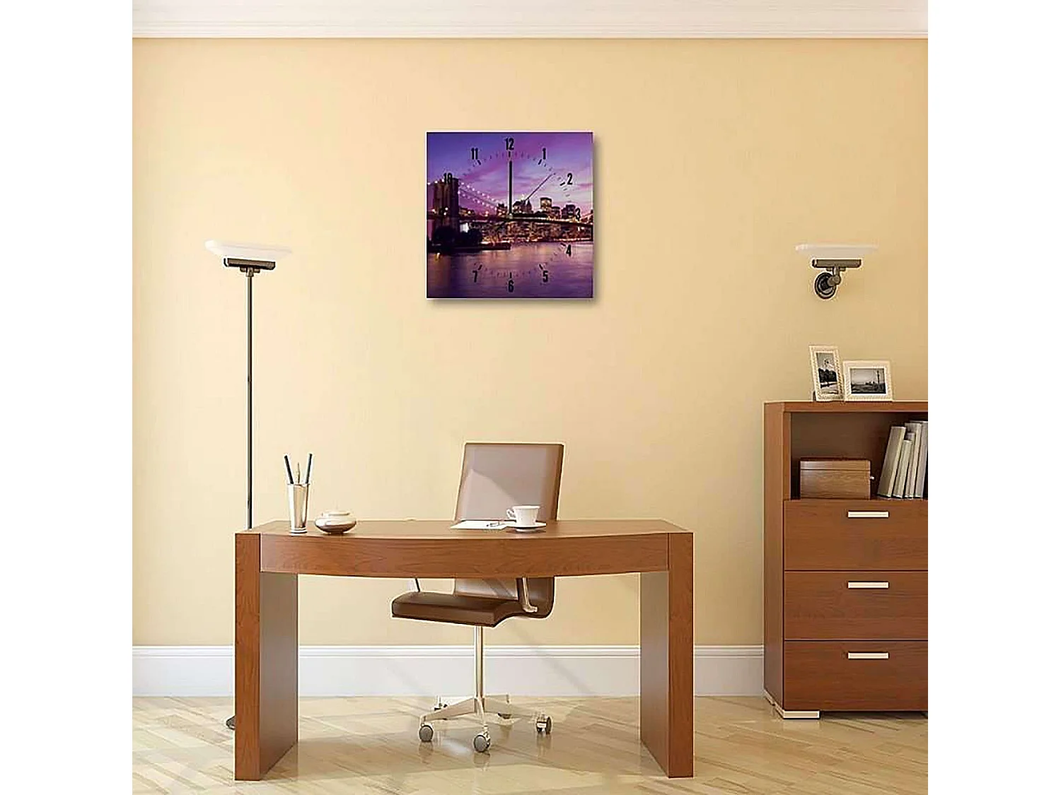 Horloge Murale Panoramique Ville Lumineuse Design Urbain - 40 x 40 cm