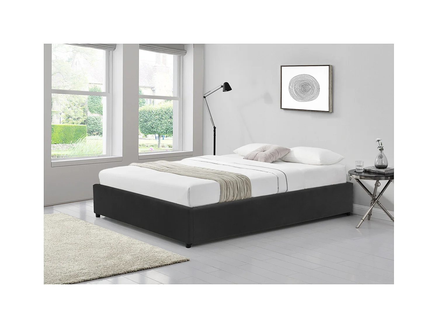 Structure de lit coffre en velours noir 140x190 cm KENNINGTON