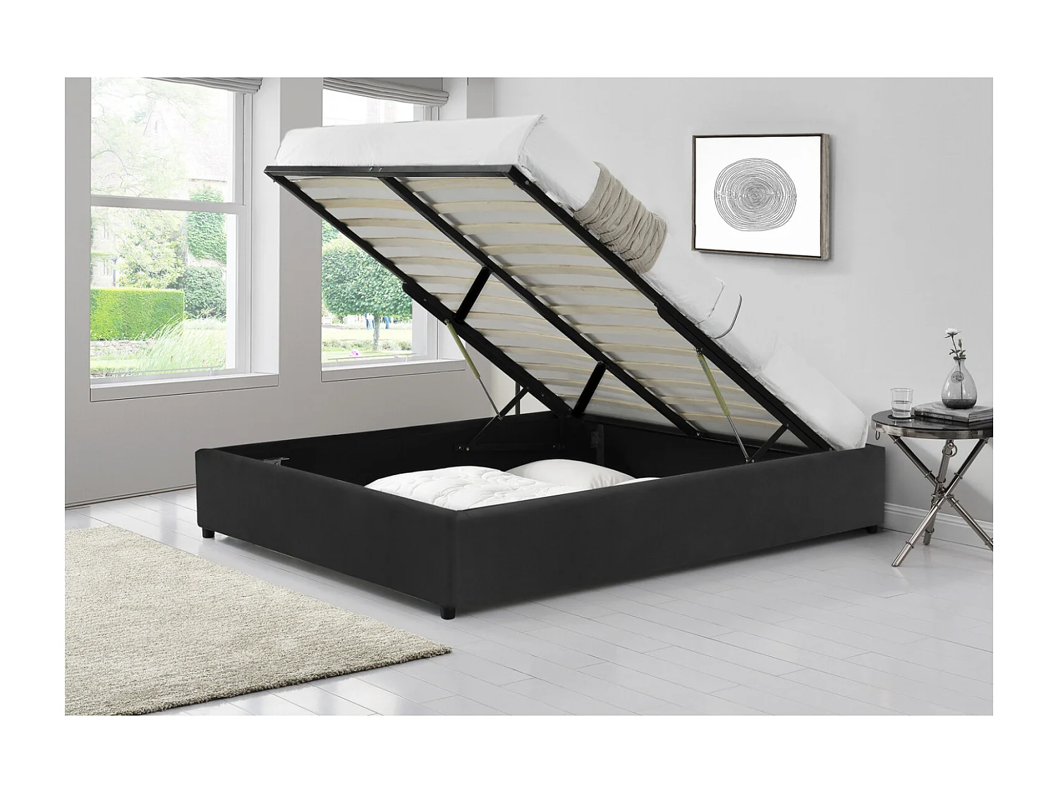 Lit coffre en velours noir 140x190 cm KENNINGTON