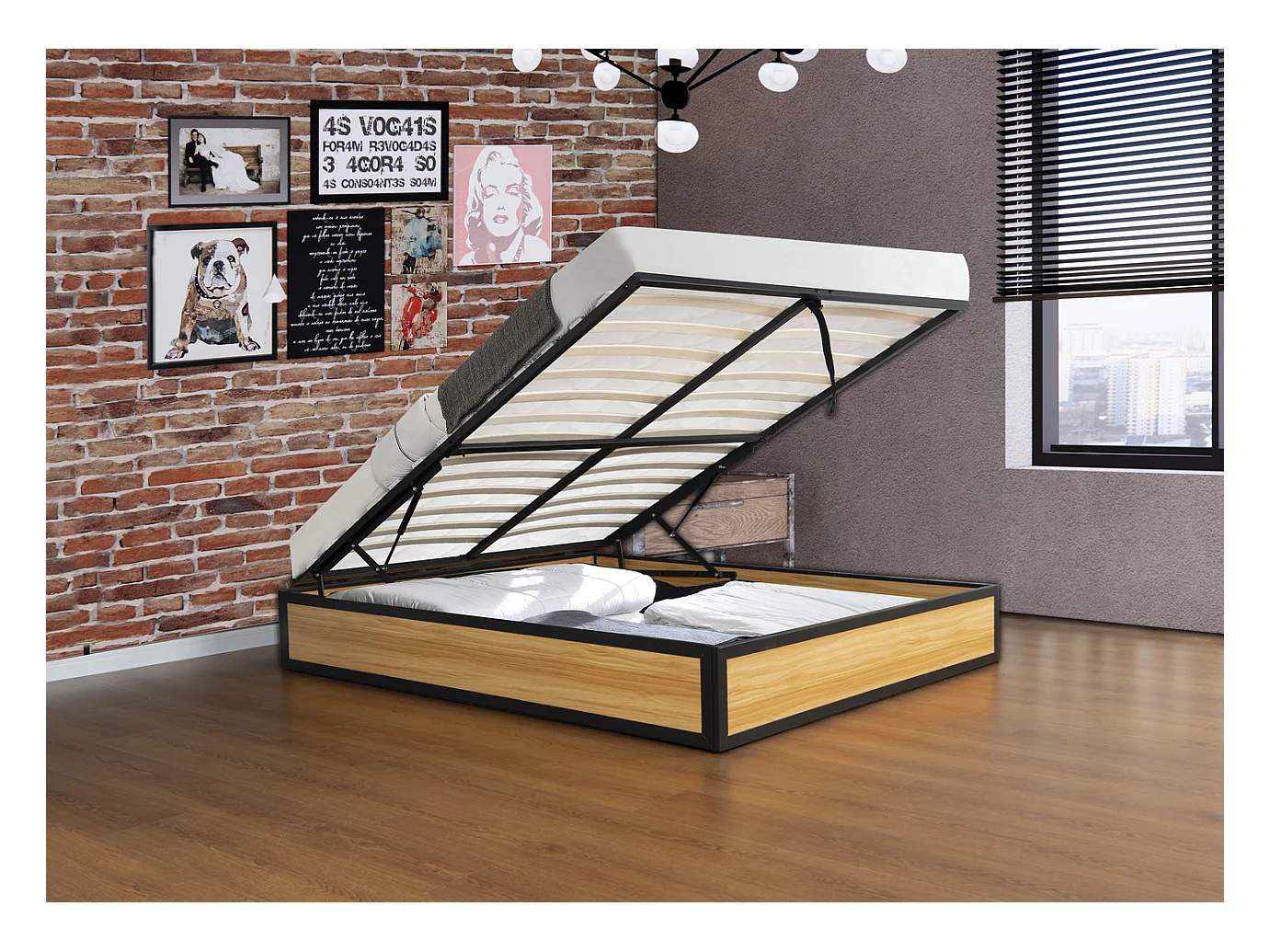 Lit coffre industriel 140 x 190 cm JERSEY