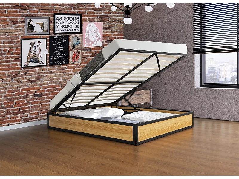 Cama con caja de almacenaje industrial 160 x 200 JERSEY