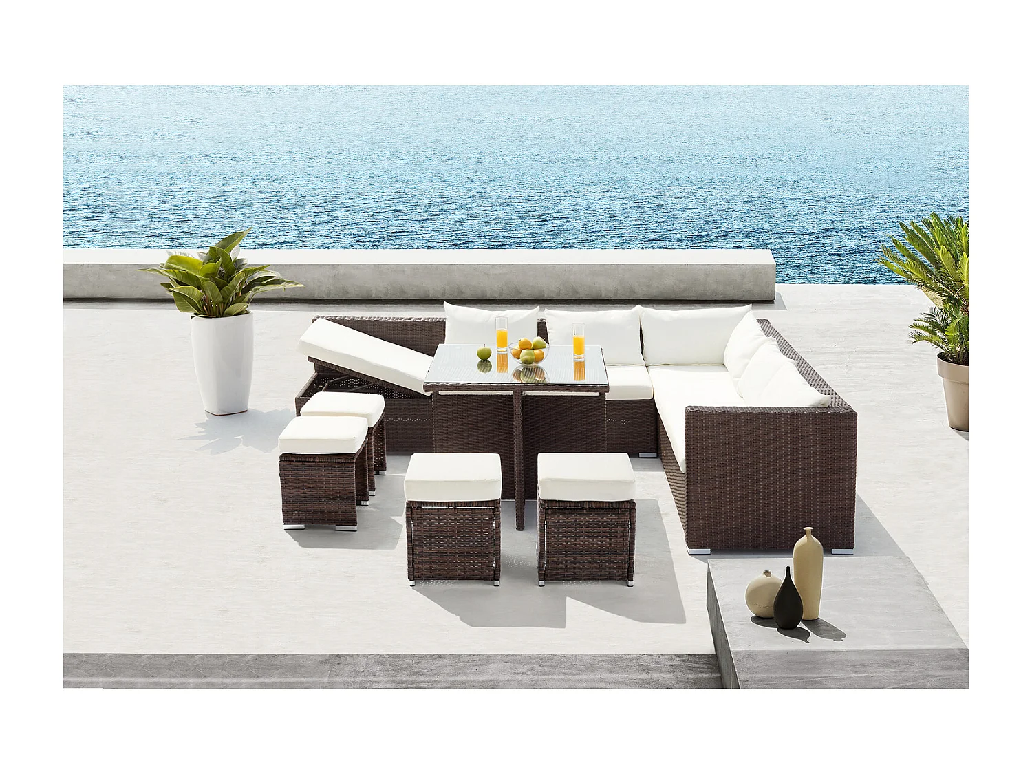 Set di mobili da giardino 10 posti in resina marrone SAMOA