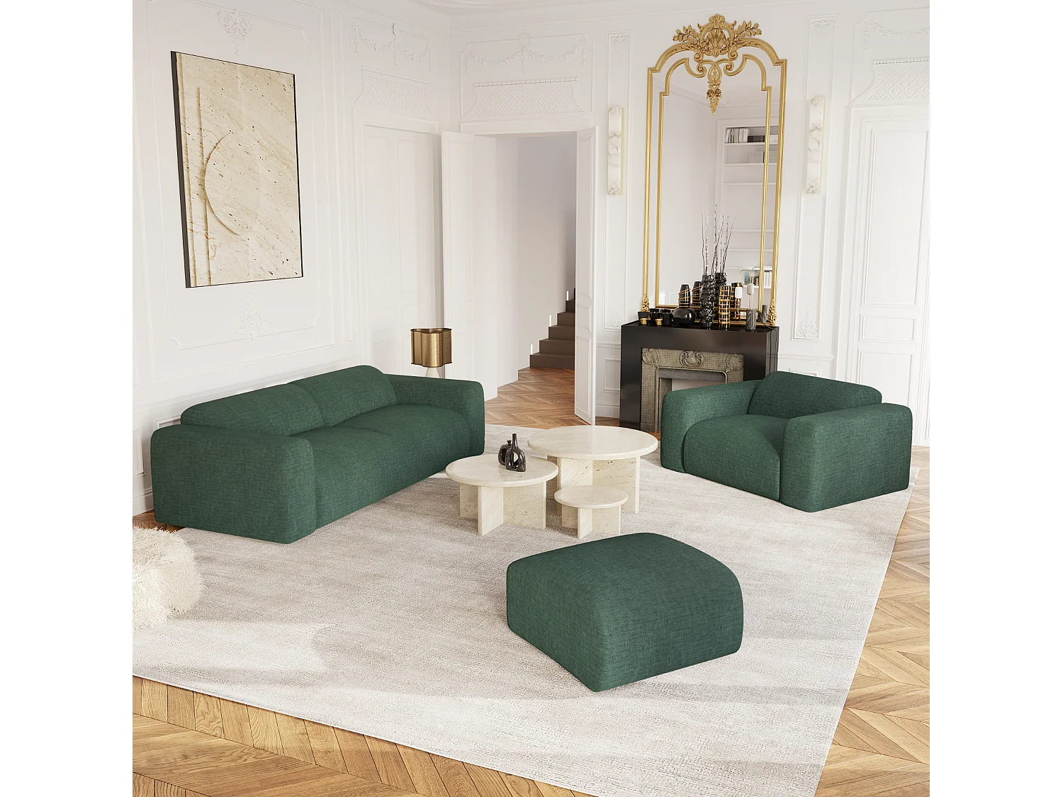 Fauteuil de salon velours à motifs vert émeraude MYRA