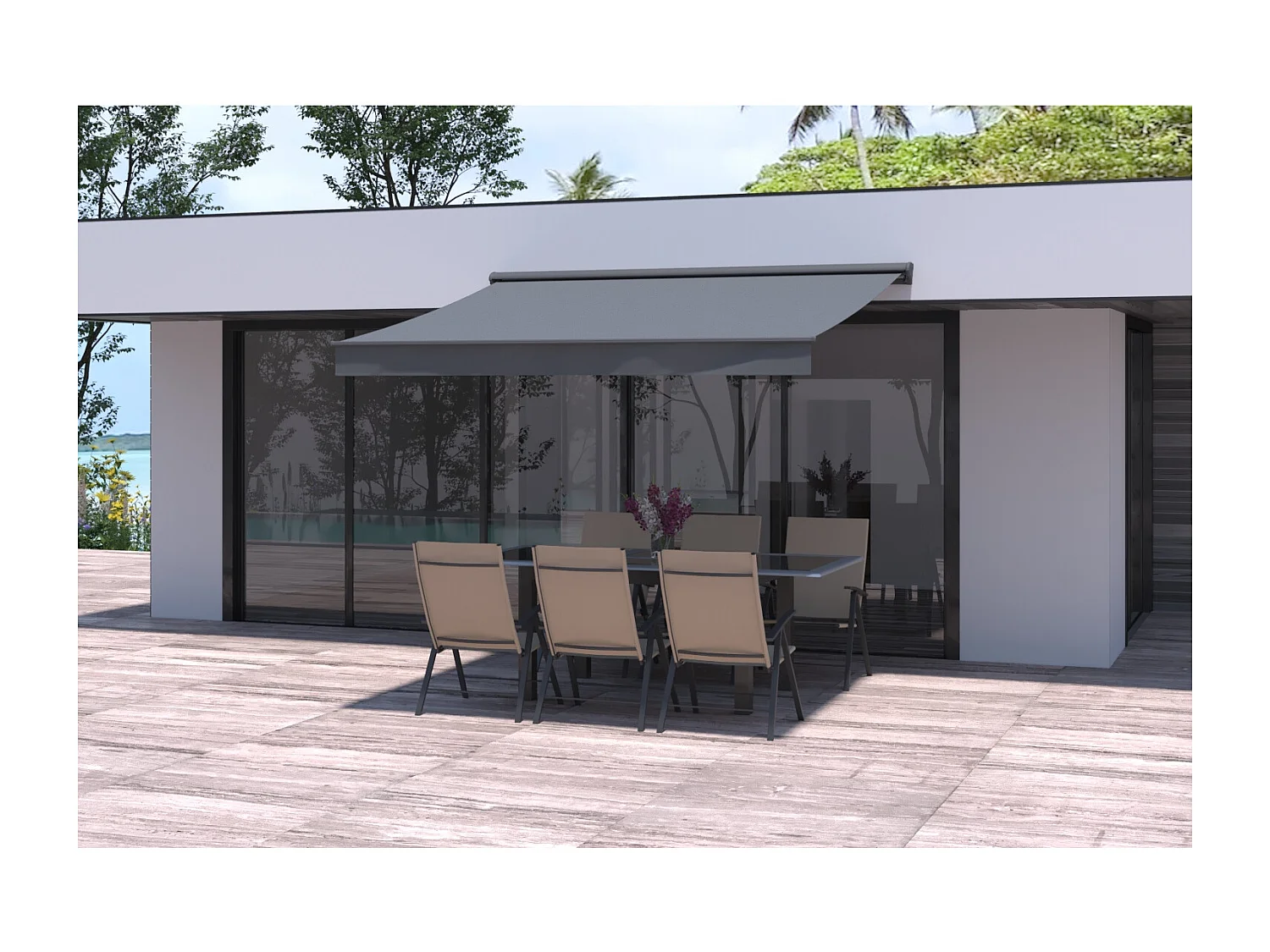 Elektrisch Zonnescherm Grijs 3x2,5m Lozio Polyester Waterafstotend - Afstandsbediening Inbegrepen