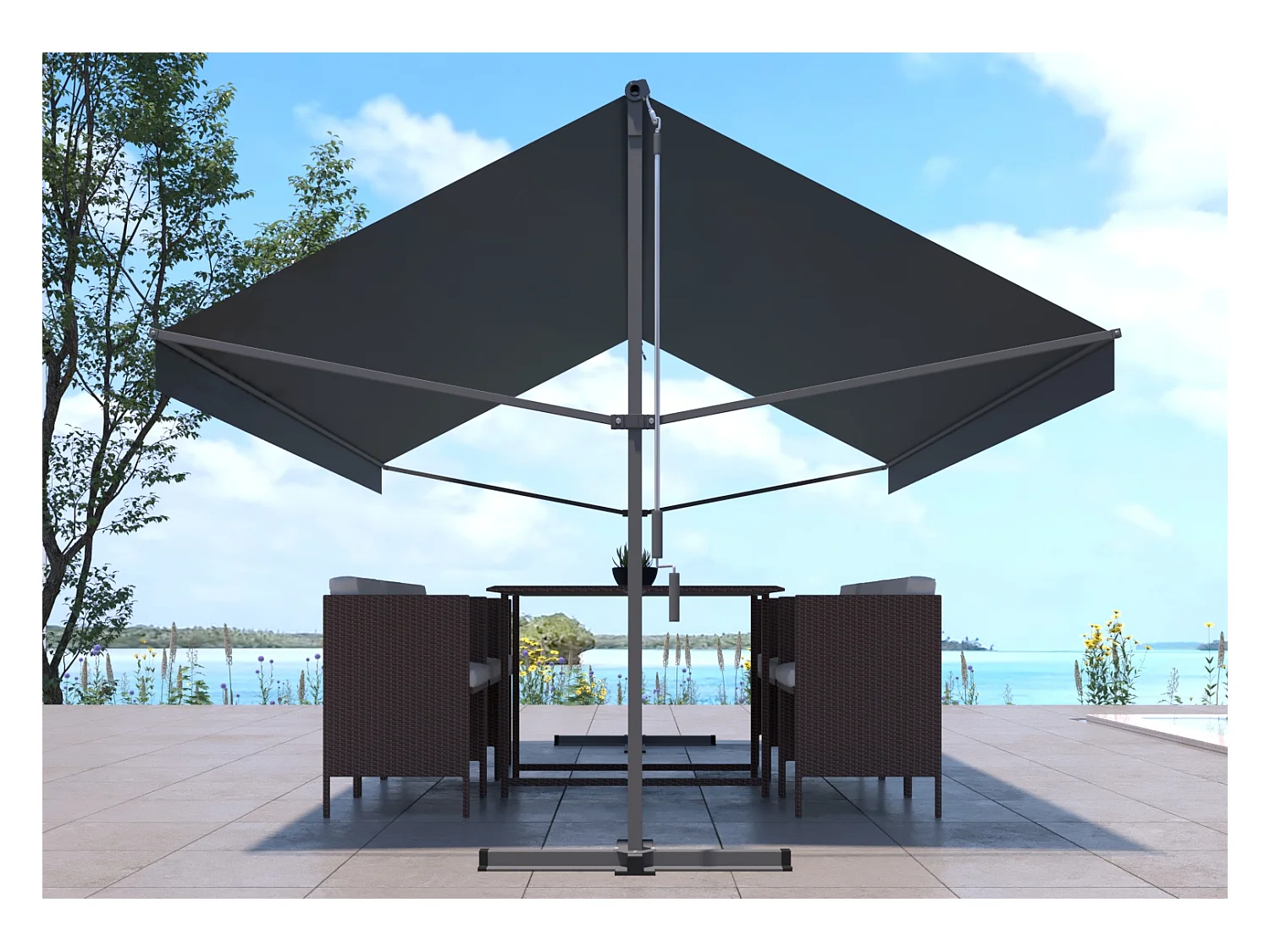 Store banne double pente 4 x 3 m gris ISEO