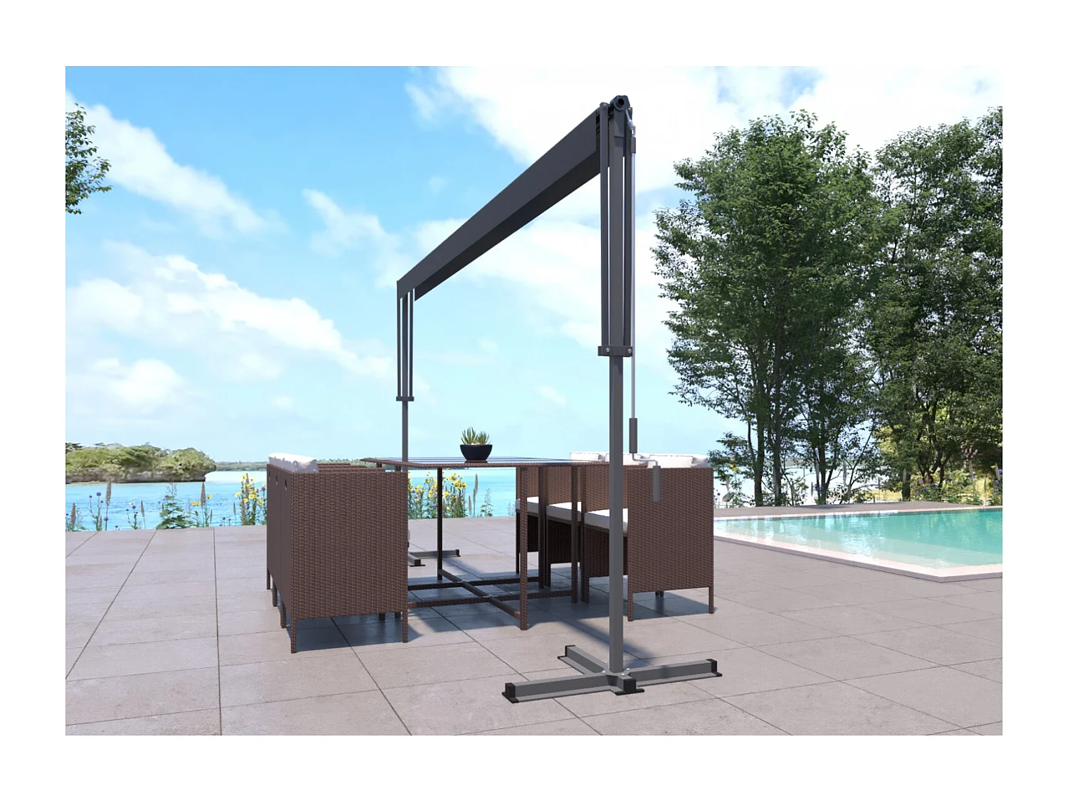 Store banne double pente 4 x 3 m gris ISEO