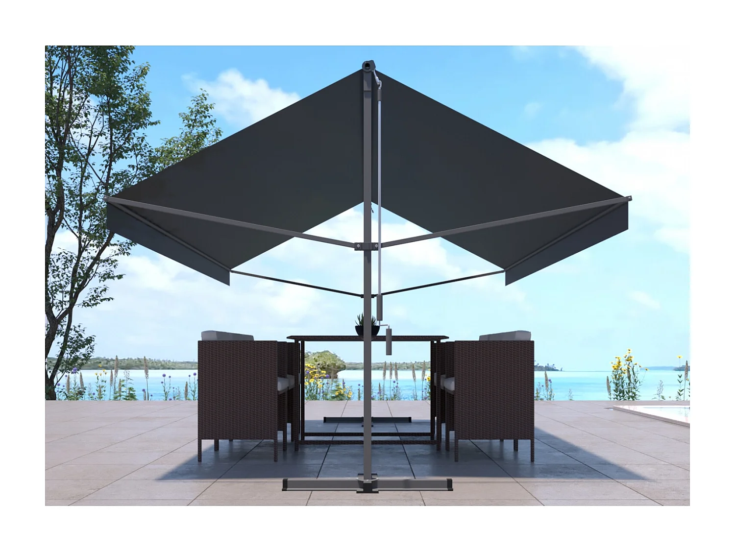 Store banne double pente 4 x 3 m gris ISEO