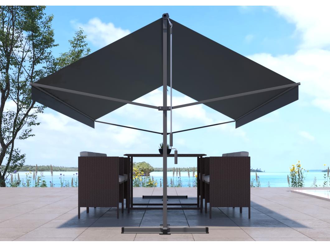 Dubbel hellend zonnescherm grijs 4x3m ISEO - Zon- en waterbestendige bescherming voor buiten tuin