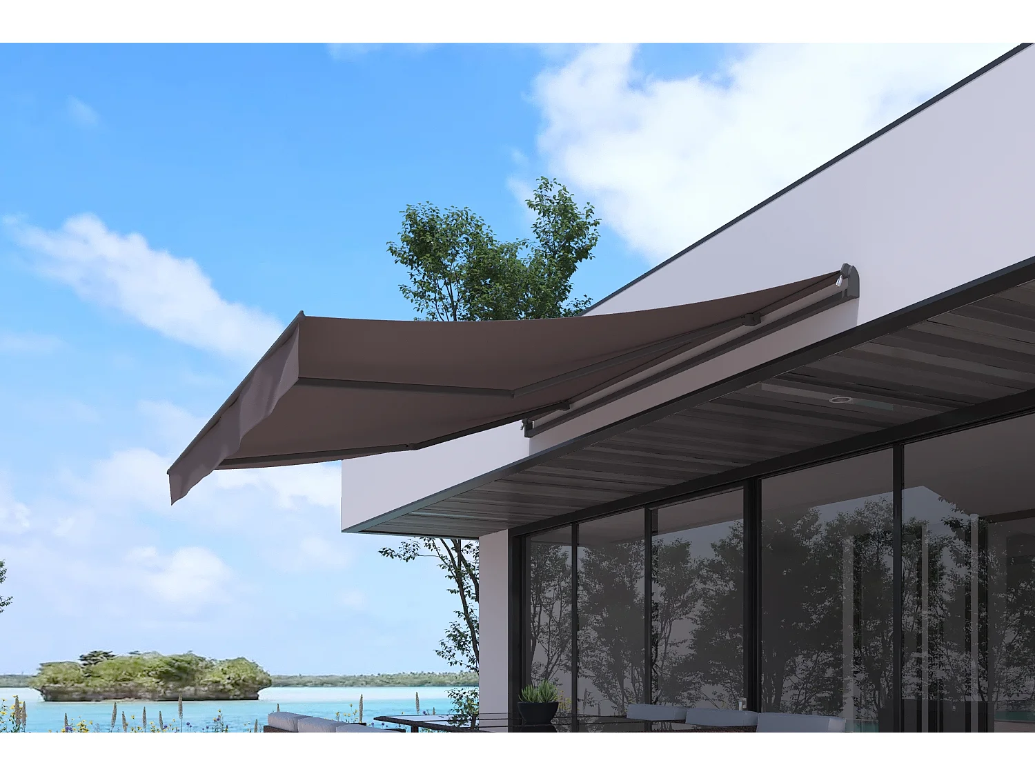 Toldo Manual 3x2,5 m Taupe Poliéster ADRO - Alumínio, Hidrofugado, Fácil de Instalar