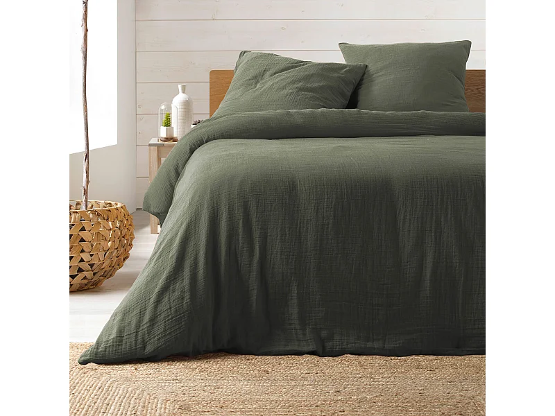 Beddengoed van Katoengaas "Angelia" 260x240cm Khaki Groen Uitzonderlijk Comfort