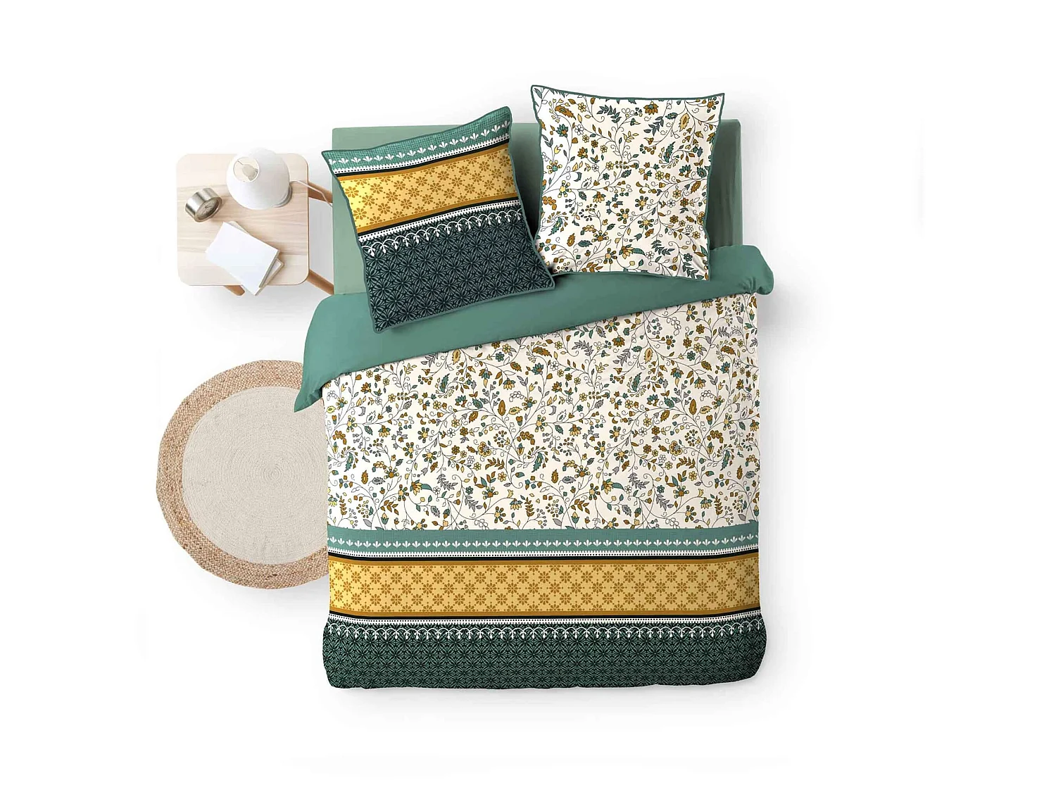 Parure de Lit 3 Pièces "Fleurine" 260x240cm Vert