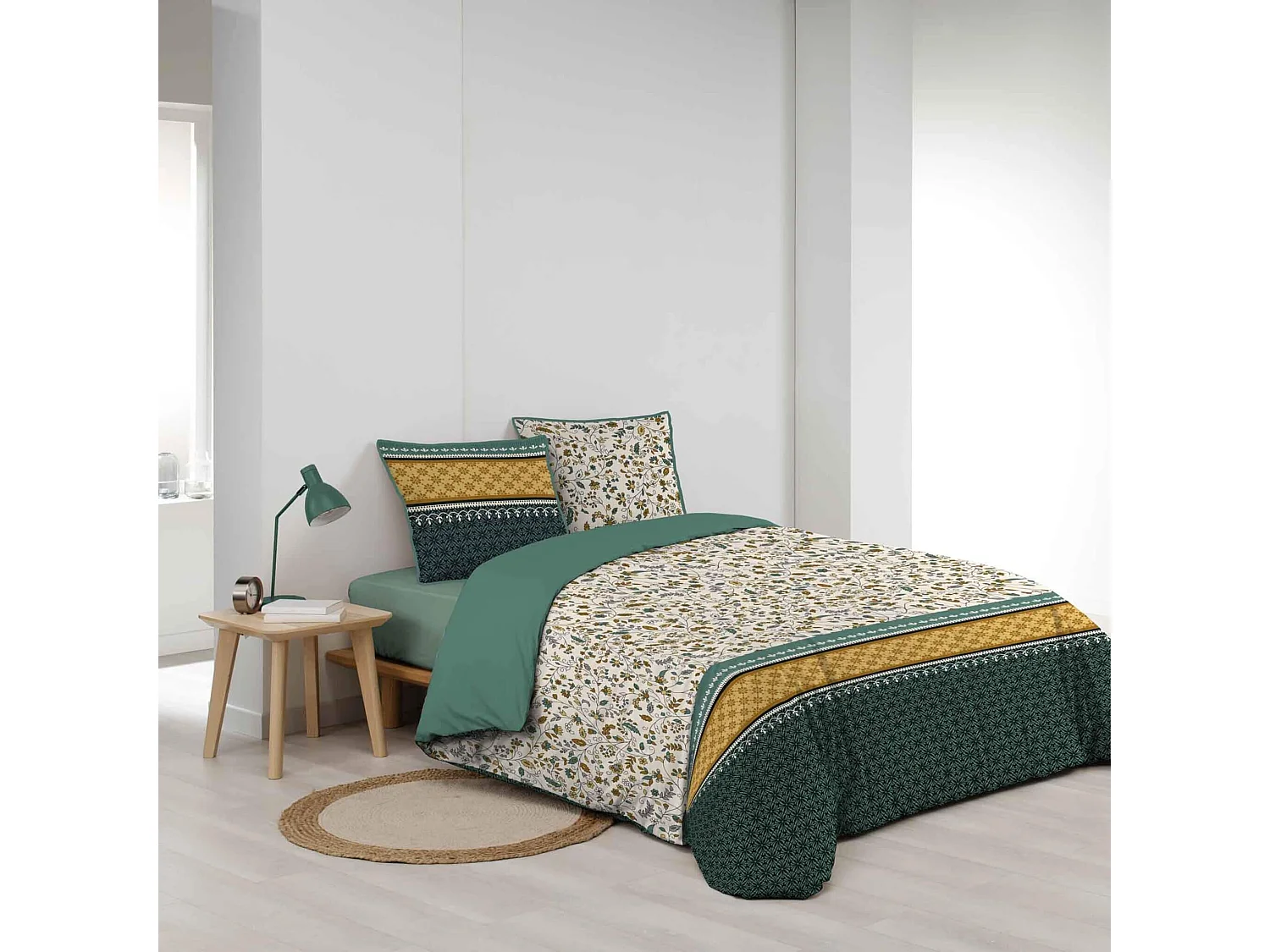 Parure de Lit 3 Pièces "Fleurine" 260x240cm Vert