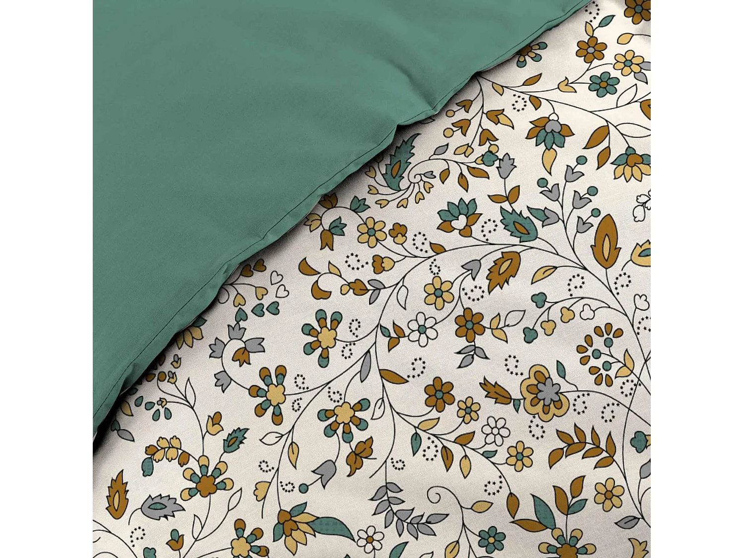 Parure de Lit 3 Pièces "Fleurine" 260x240cm Vert