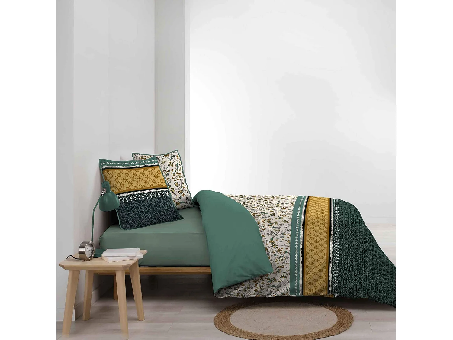 Parure de Lit 3 Pièces "Fleurine" 260x240cm Vert