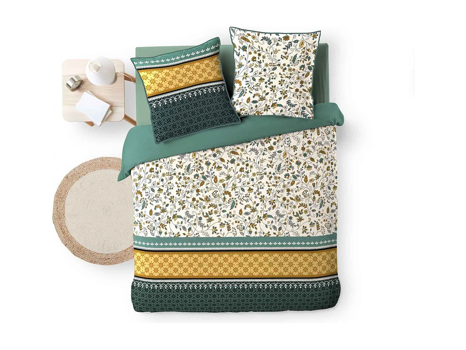 Parure de Lit 3 Pièces "Fleurine" 260x240cm Vert