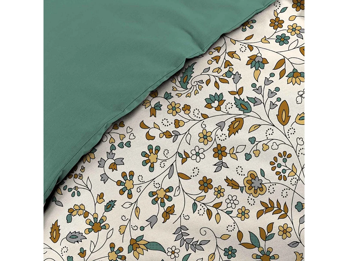 Parure de Lit 3 Pièces "Fleurine" 260x240cm Vert
