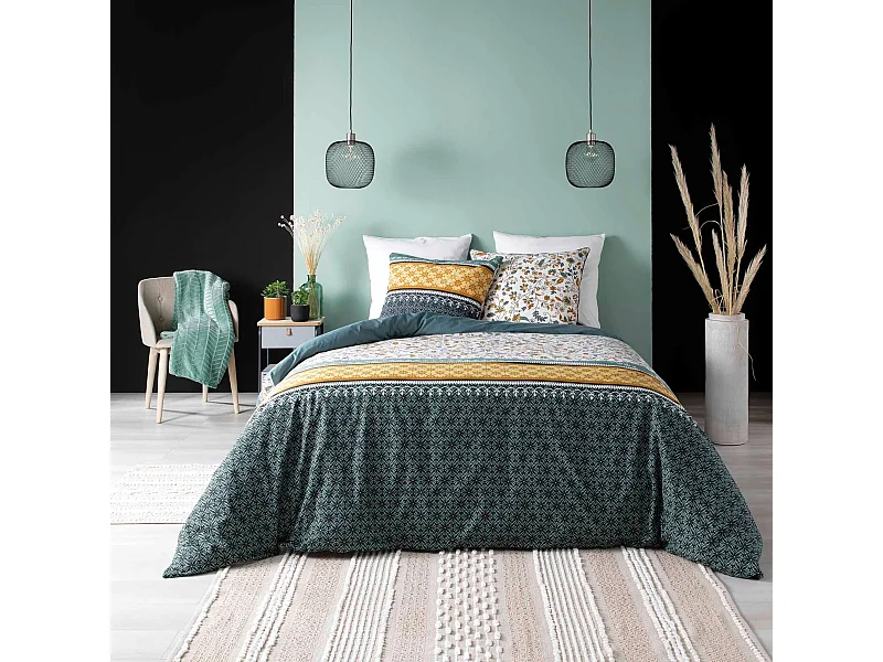 Parure de Lit 3 Pièces "Fleurine" 260x240cm Vert