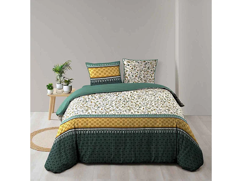 Parure de Lit 3 Pièces "Fleurine" 260x240cm Vert