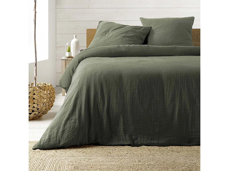 Beddengoed van Katoenen Gaze "Angelia" 240x220cm Khaki Groen 100% Katoen 57 draden/cm²