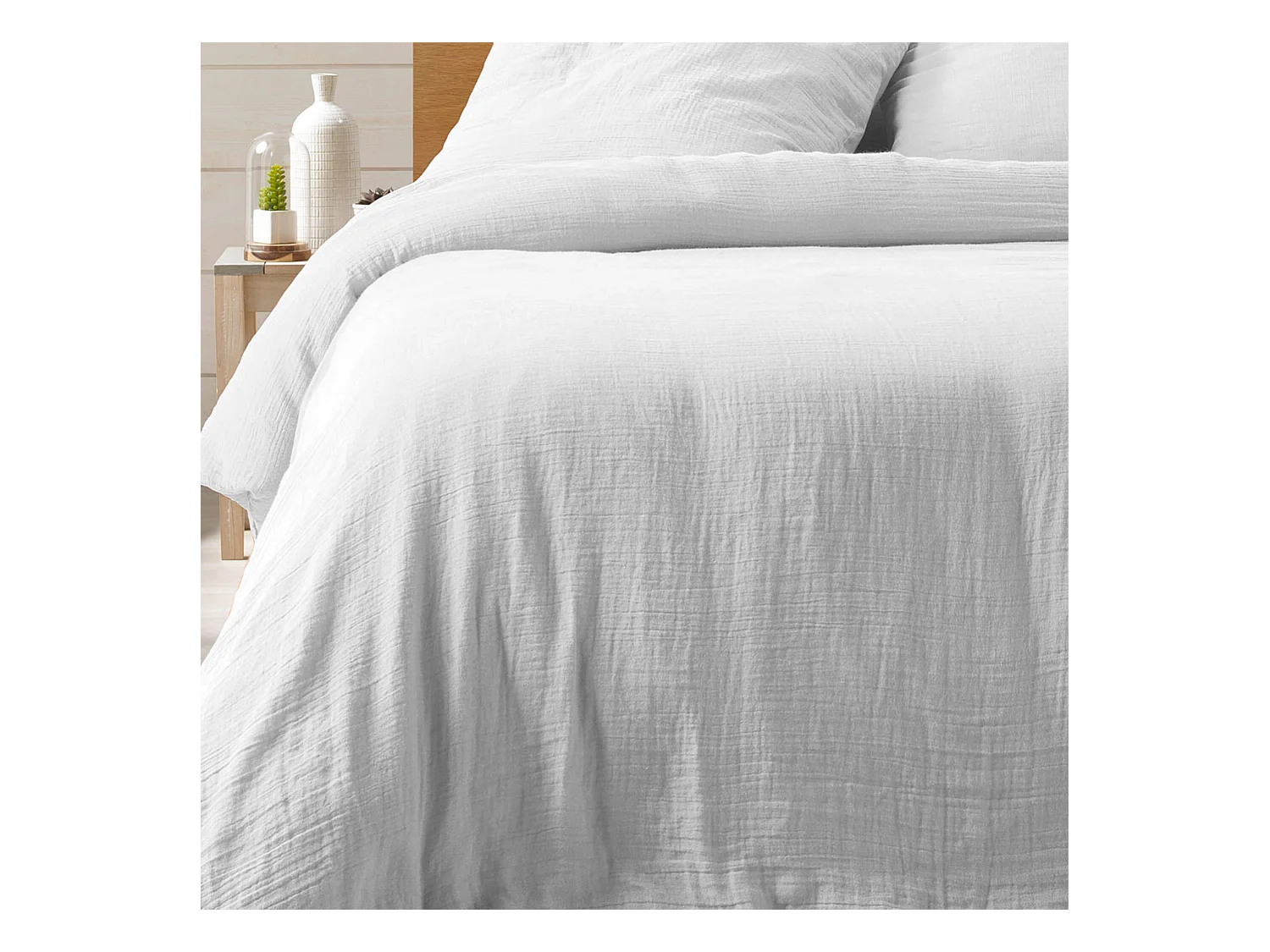 Tweepersoons Dekbedovertrek van Wit Katoenen Gaze "Angelia" 240x220cm Uitzonderlijk Comfort en Ultra-Zachte Touch