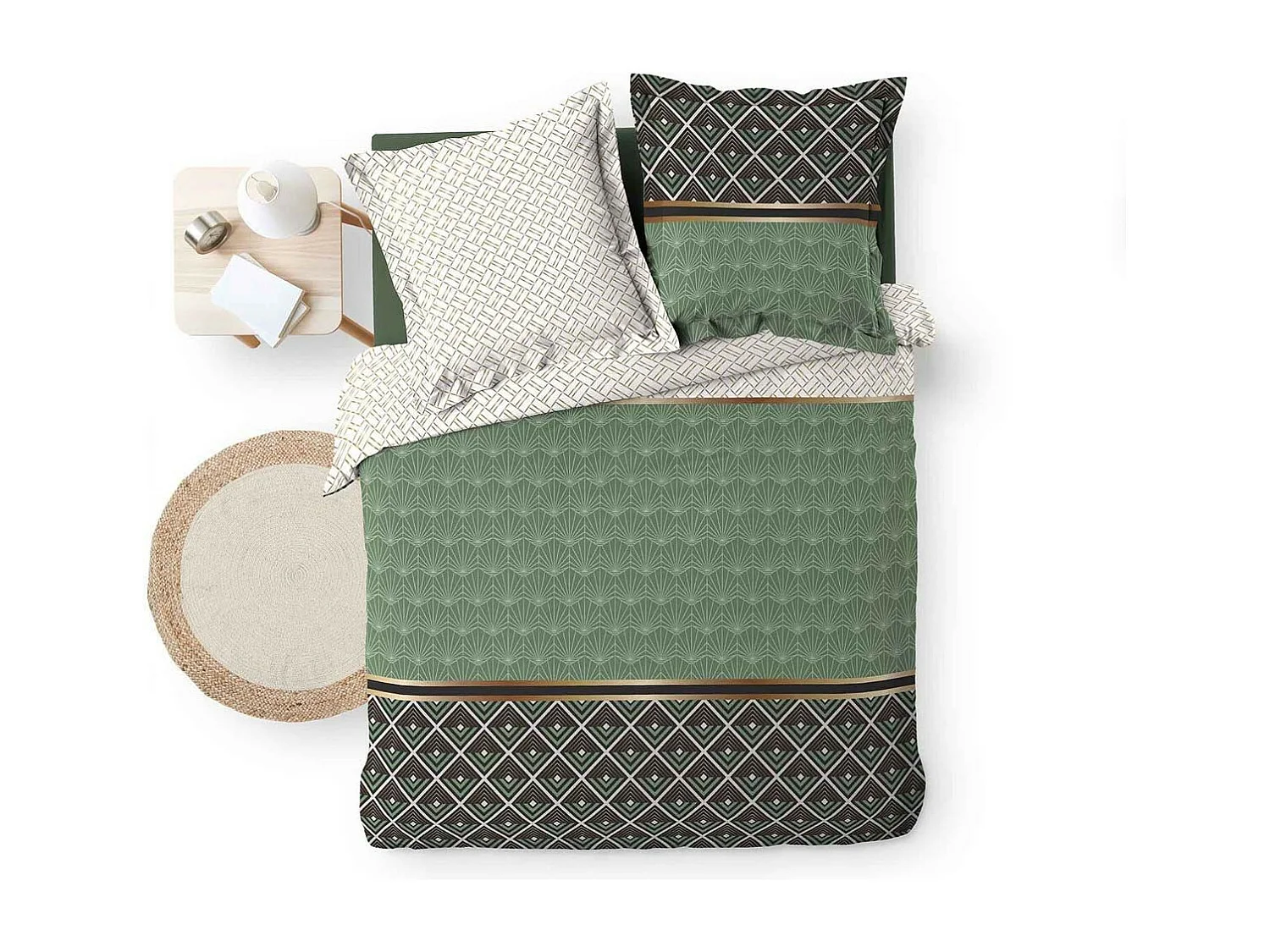Parure de Lit 3 Pièces "Belor" 240x220cm Vert