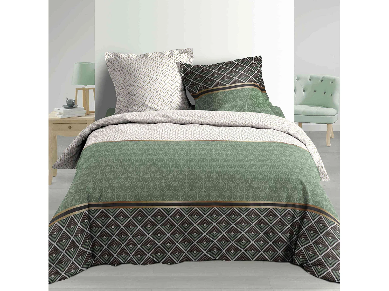 Parure de Lit 3 Pièces "Belor" 240x220cm Vert