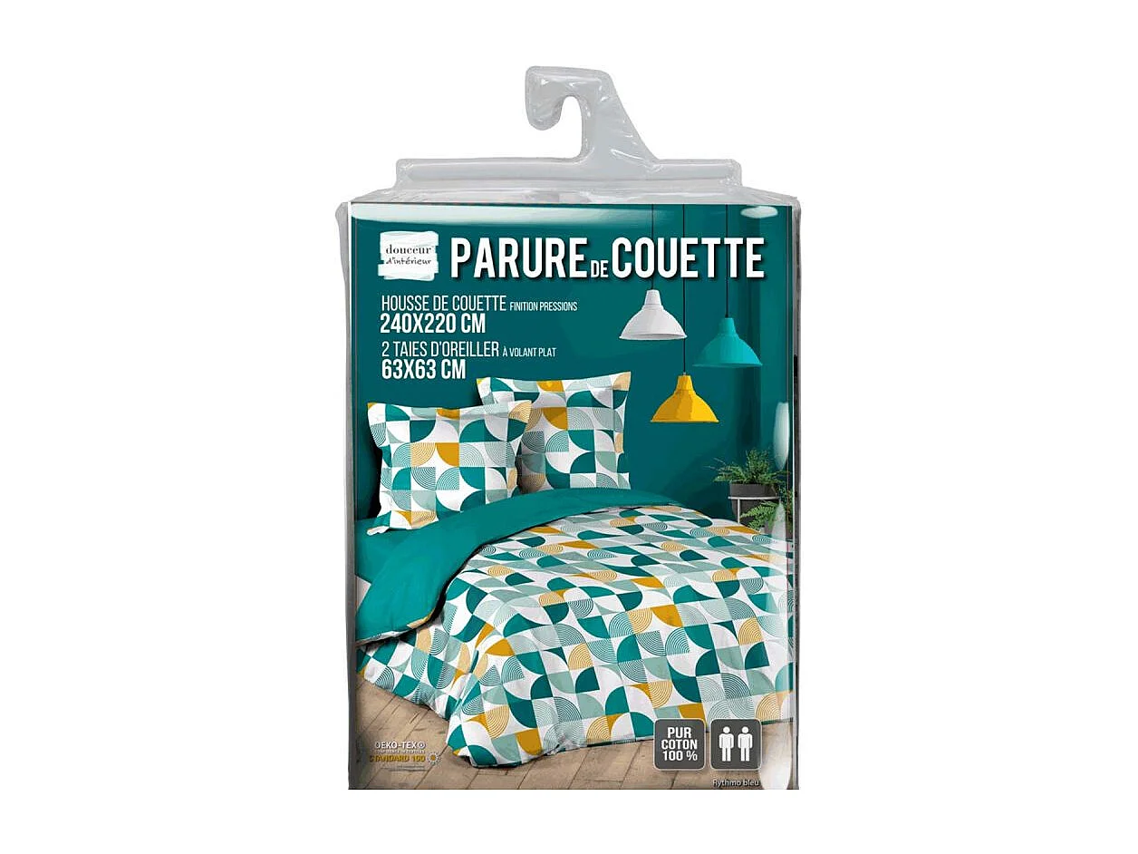 Parure de Lit 3 Pièces "Rythmo" 240x220cm Bleu