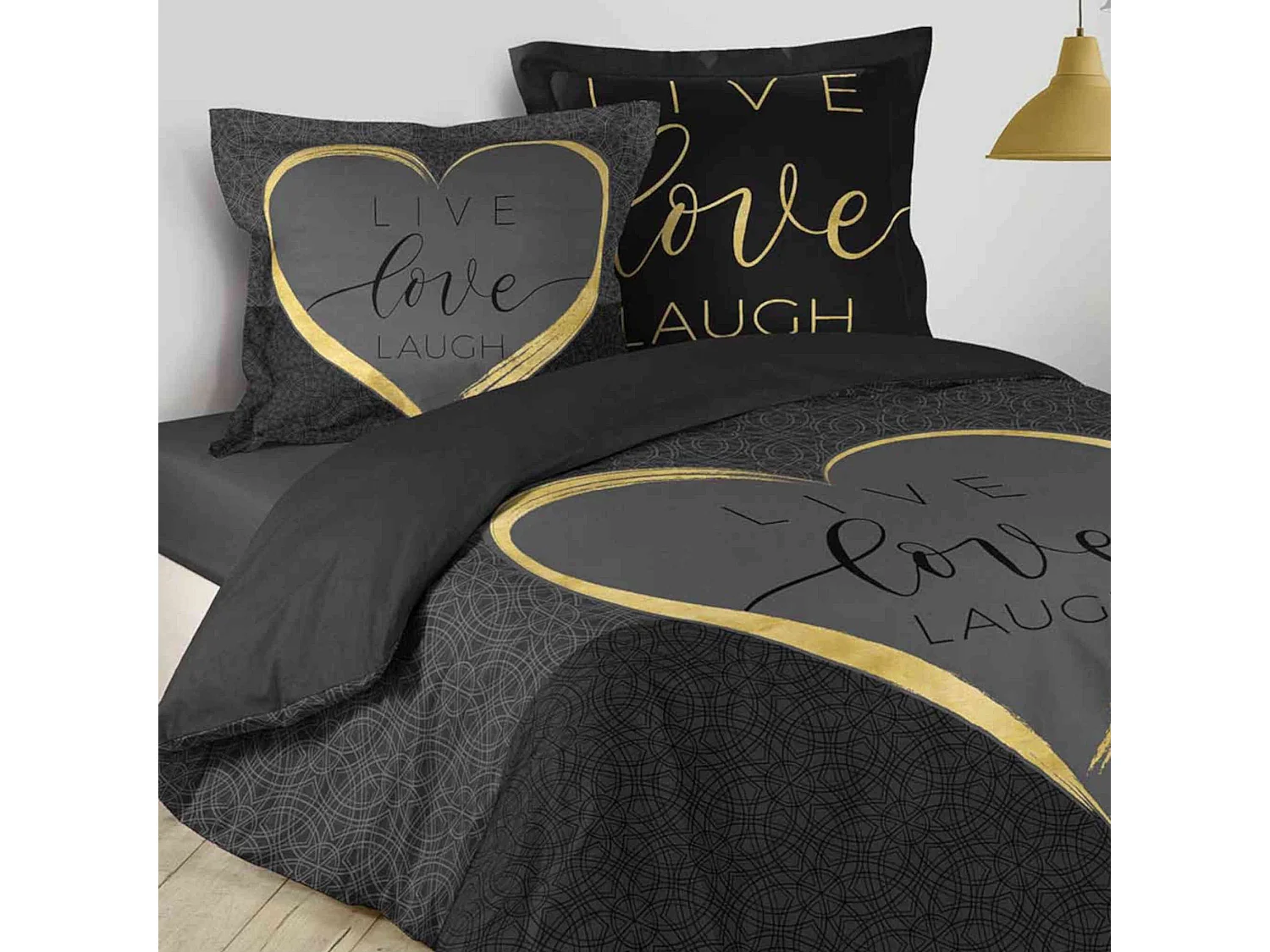 Parure de Lit 3 Pièces "Crazy Love" 240x220cm Noir