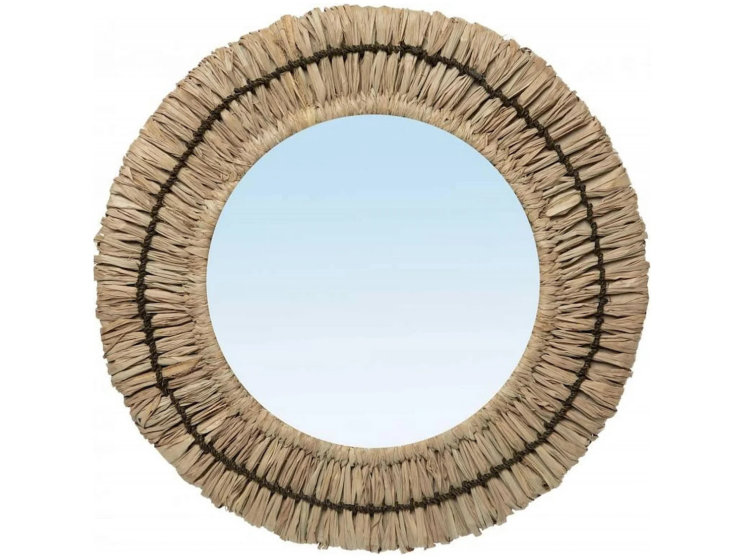 Miroir rond Gajih en raphia chic