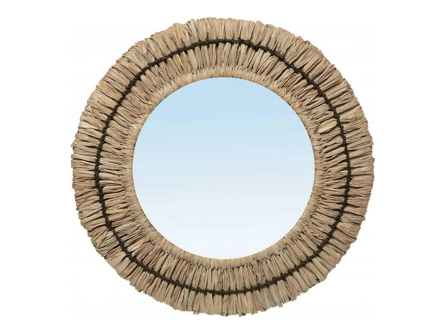 Miroir rond Gajih en raphia chic