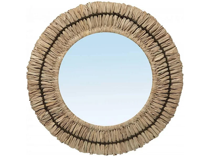Miroir rond Gajih en raphia chic