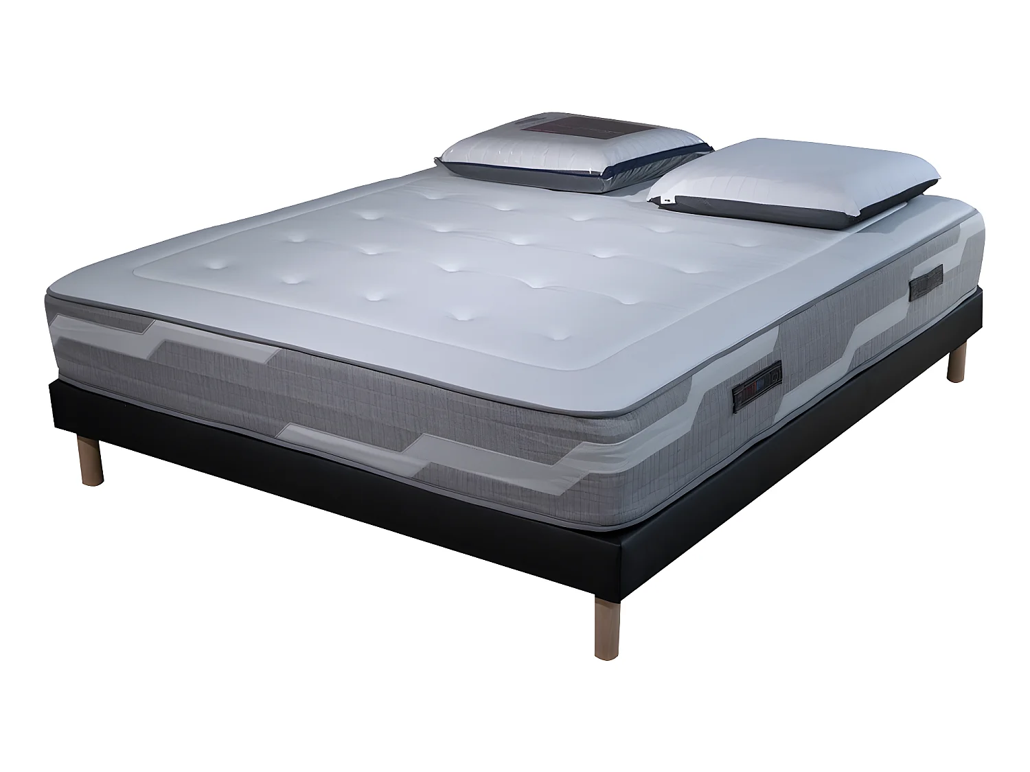 Ensemble matelas 90x190cm ressorts ensachés Select avec 1 Oreiller visco 60x60 et Sommier kit gris