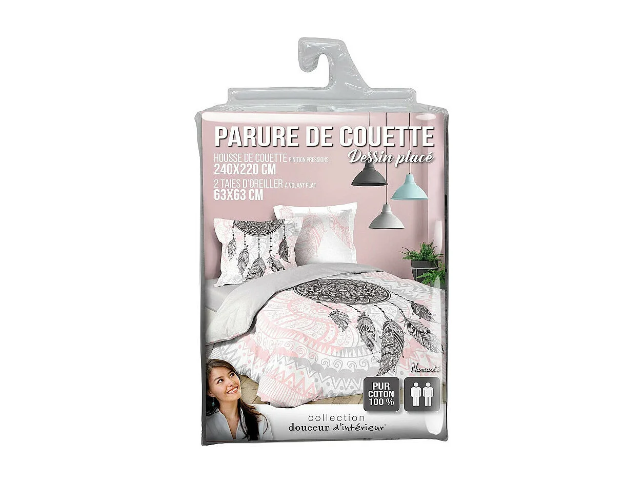 Parure de Lit 3 Pièces "Namaste" 240x220cm Rose