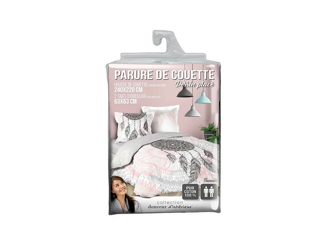 Parure de Lit 3 Pièces "Namaste" 240x220cm Rose