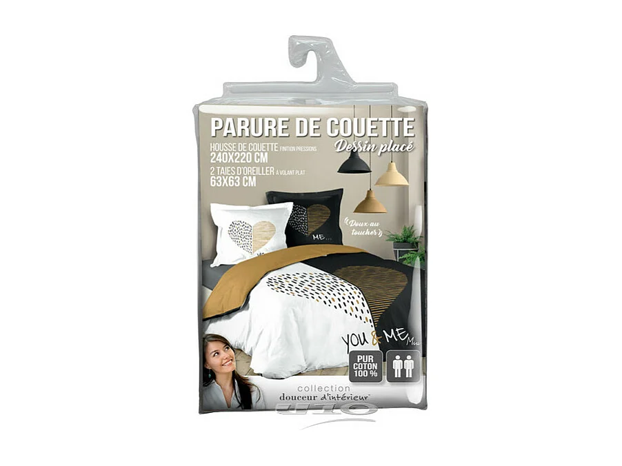 Parure de Lit 3 Pièces "Miu" 240x220cm Blanc & Noir