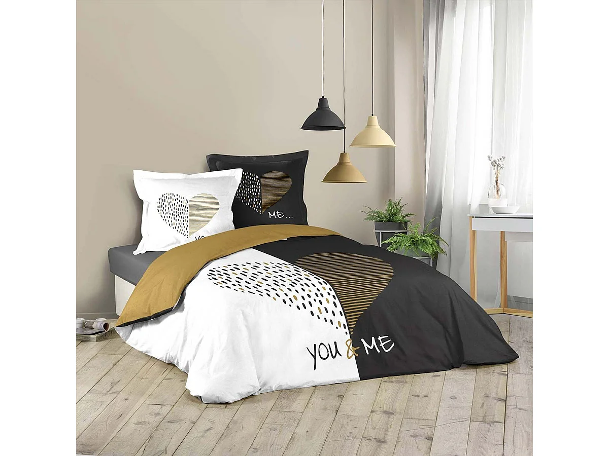 Parure de Lit 3 Pièces "Miu" 240x220cm Blanc & Noir