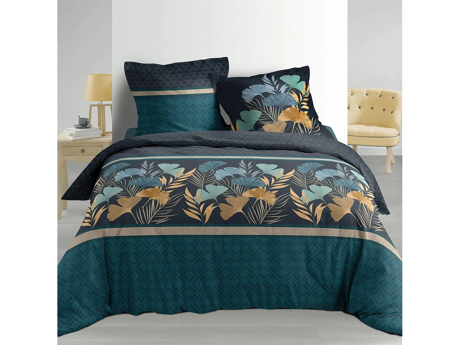 Parure de Lit 3 Pièces "Blondy Line" 240x220cm Bleu