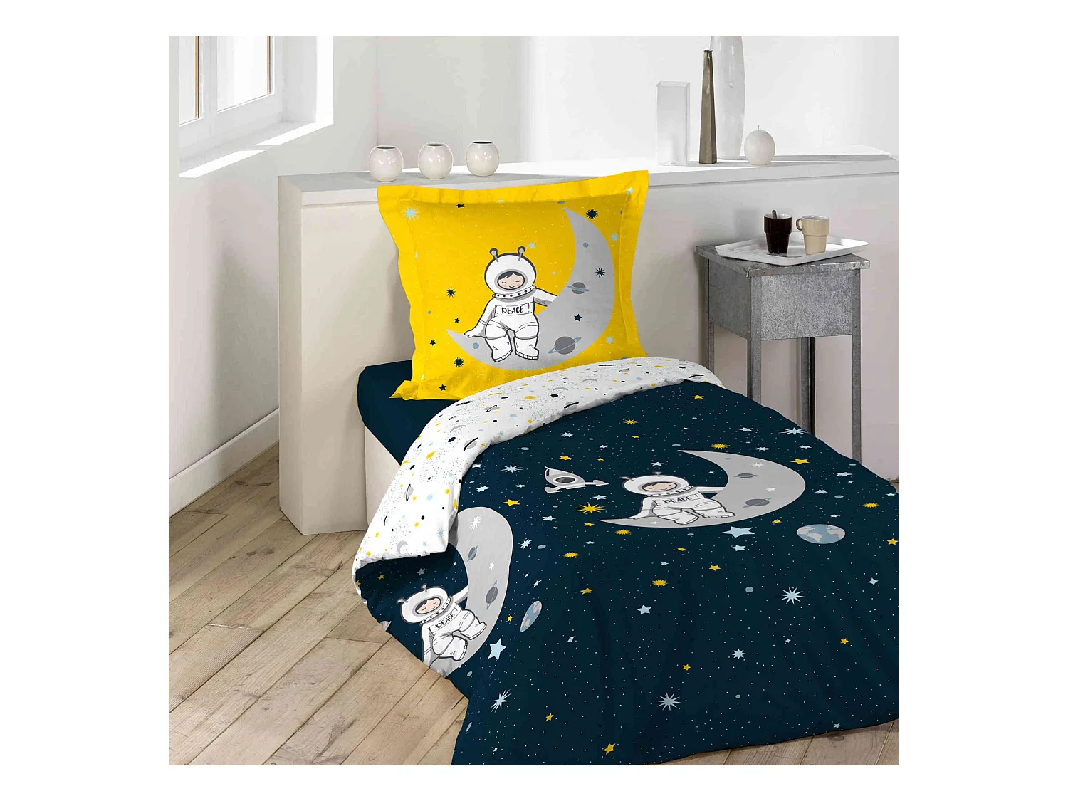 Parure de Lit 2 Pièces "Petit Astronaute" 140x200cm Bleu