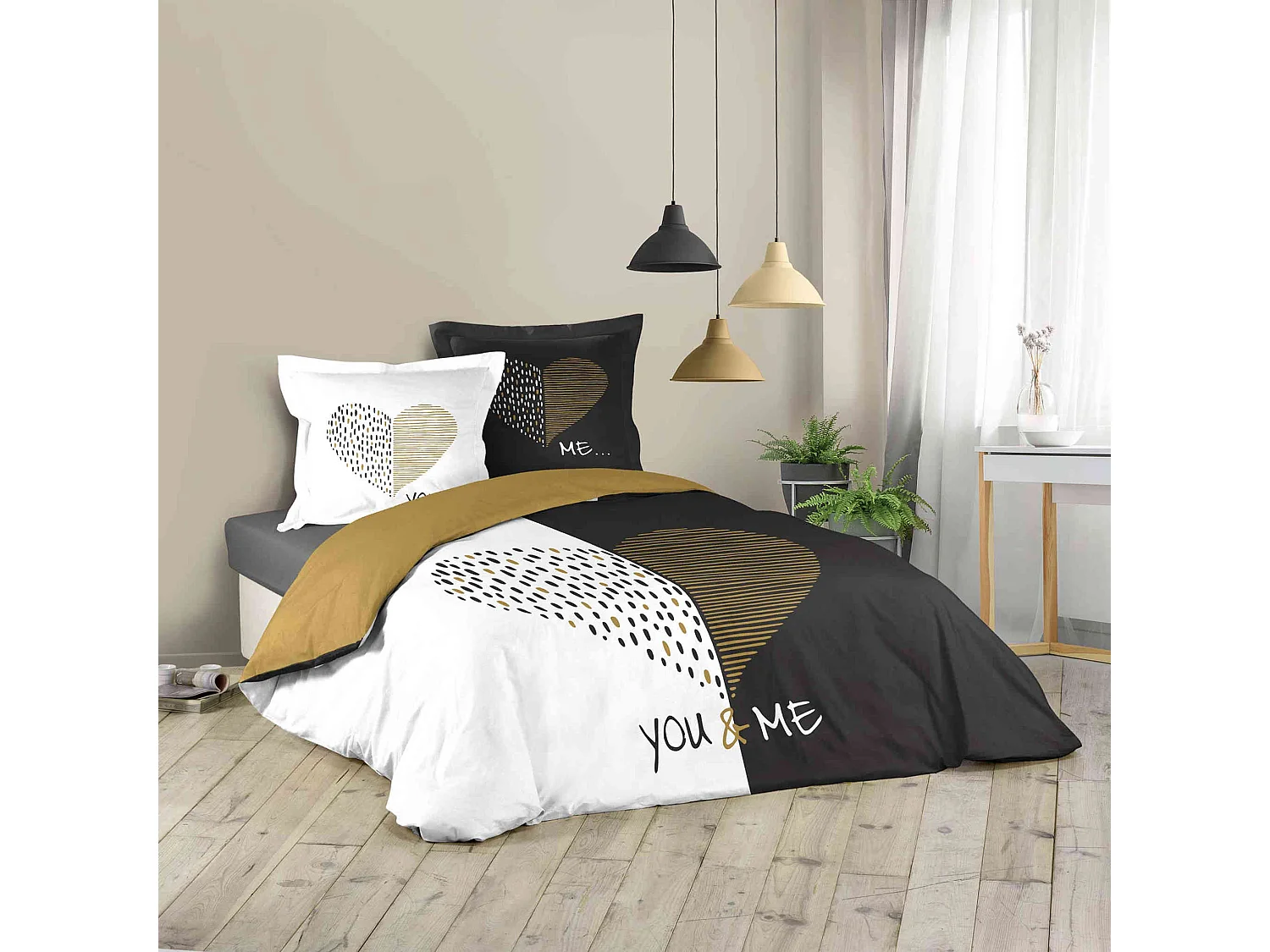 Parure de Lit 3 Pièces "Miu" 240x260cm Blanc & Noir