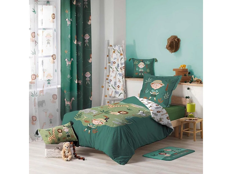 Parure de Lit 2 Pièces "Léo l'Explorateur" 140x200cm Vert